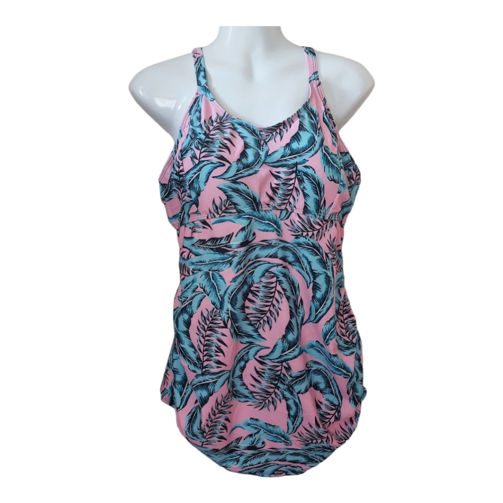 Tempotrek Maternity Swimwear Top , Printed Floral Modest Tankini Top Large Pink